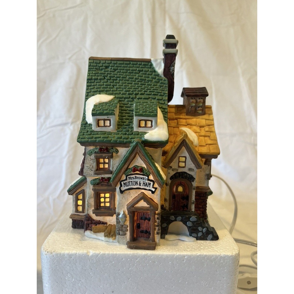 VINTAGE Village SQUARE COLLECTIBLES Mrs. Brown's Mutton & Ham LIGHTED Christmas